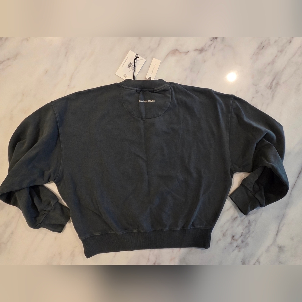 Araminta James Bonjour Sweatshirt By Anthropologie Green Crew Neck - Picture 8 of 8